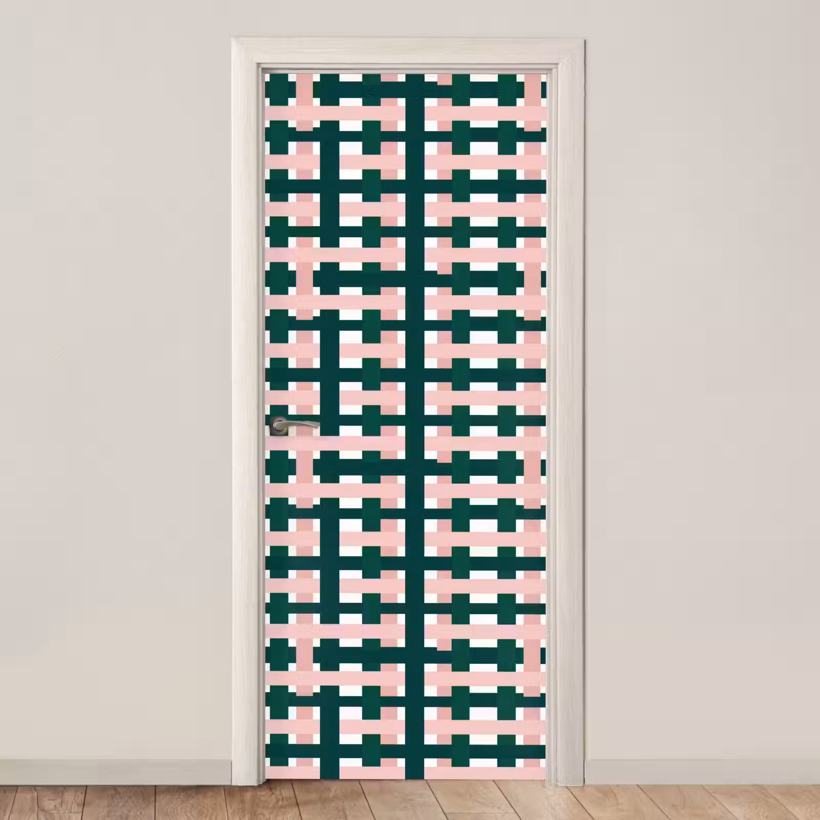 Deursticker - Vlechtpatroon - Groen - Roze - Grafisch — 1