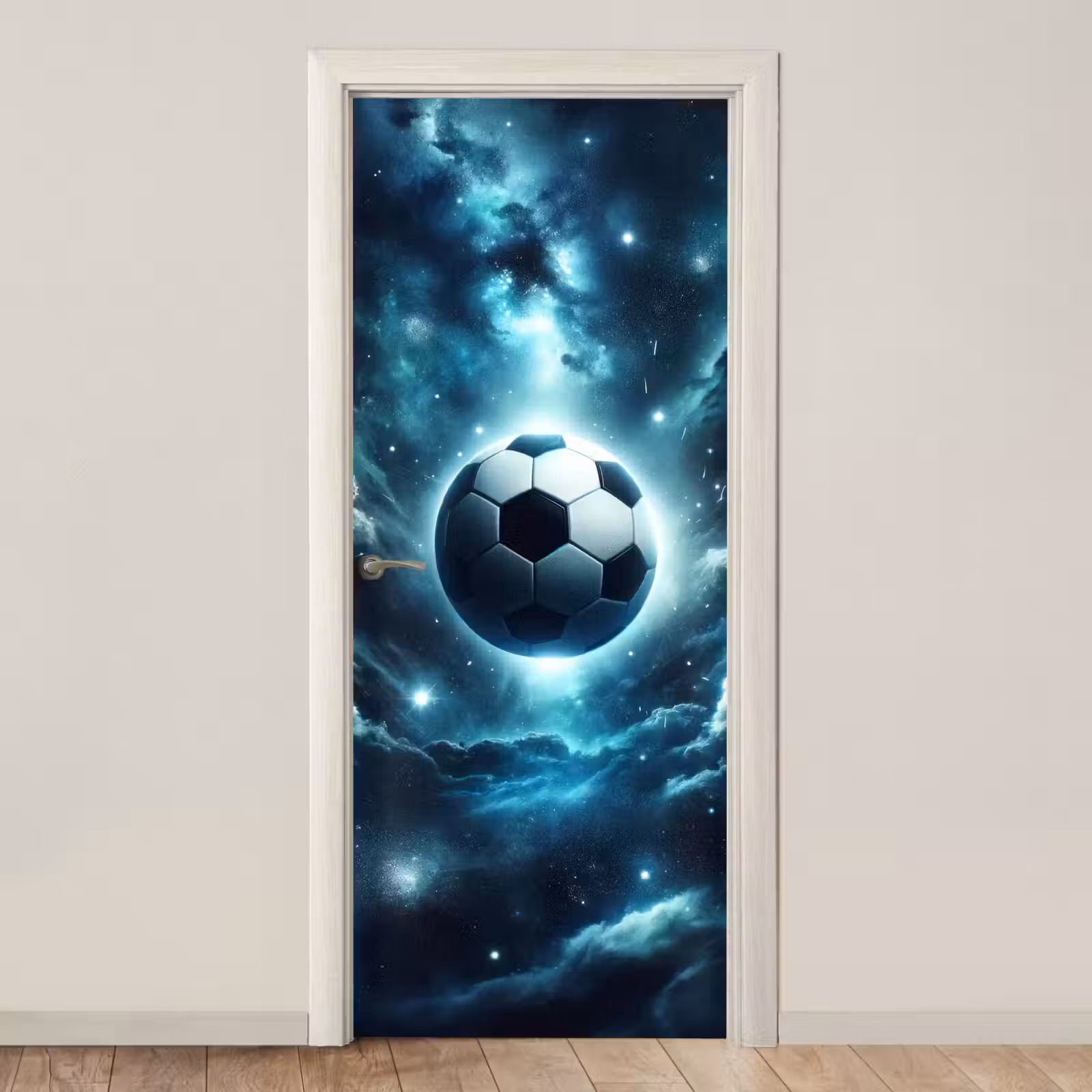 Deursticker - Voetbal - Galaxy - Ruimte - Sport - Blauw — 1