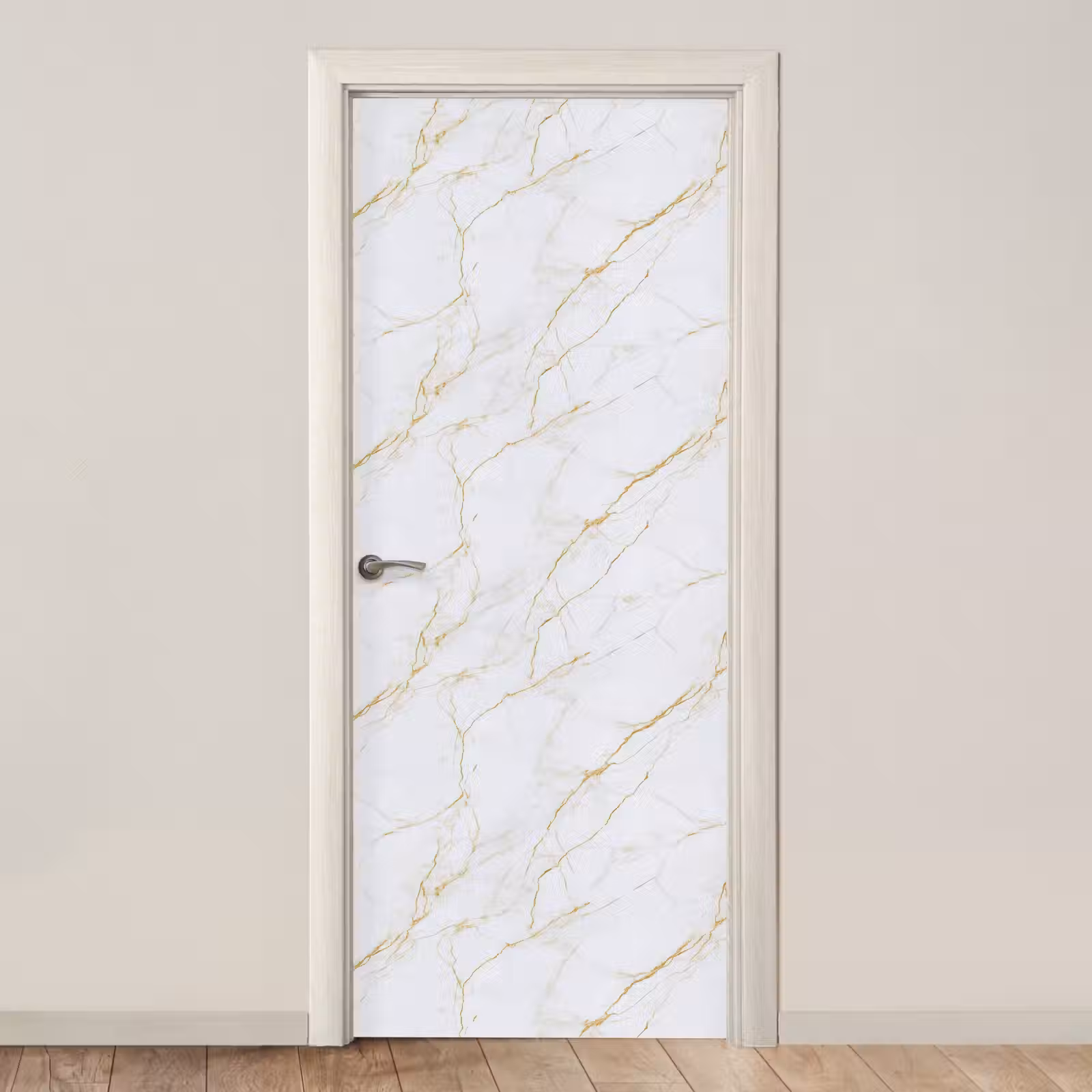 Deursticker - Wit - Marmer - Goud - Luxueus — 1