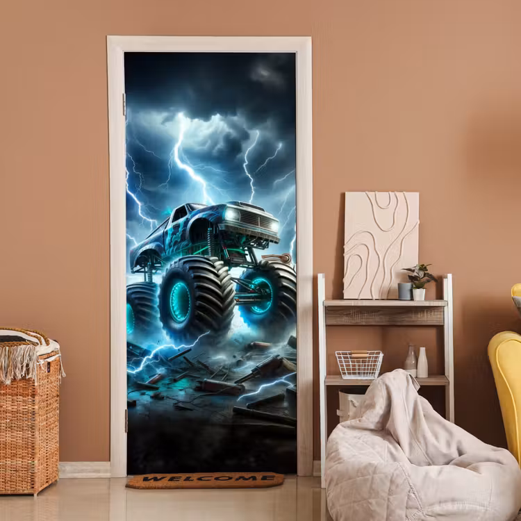 Deursticker - Monstertruck - Bliksem - Blauw - Jongens - Auto — 2