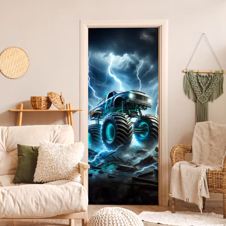 Deursticker - Monstertruck - Bliksem - Blauw - Jongens - Auto — 4