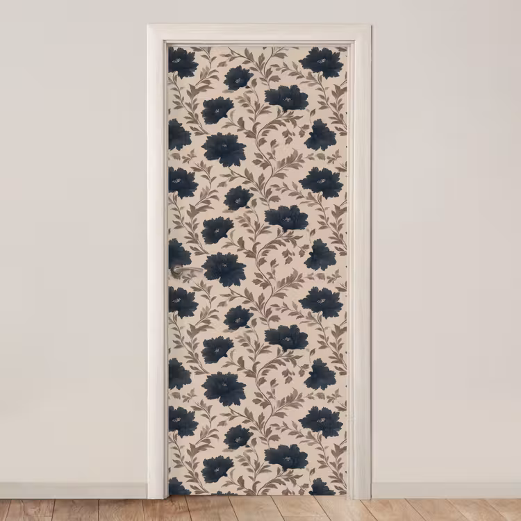 Deursticker - Motief - Bloemen - Zwart - Beige — 1