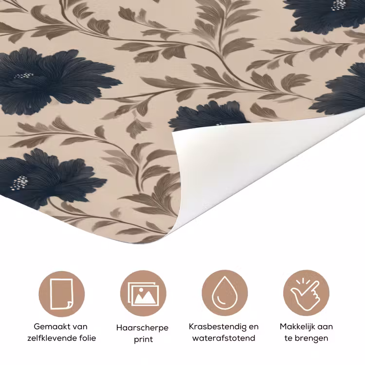 Deursticker - Motief - Bloemen - Zwart - Beige — 3