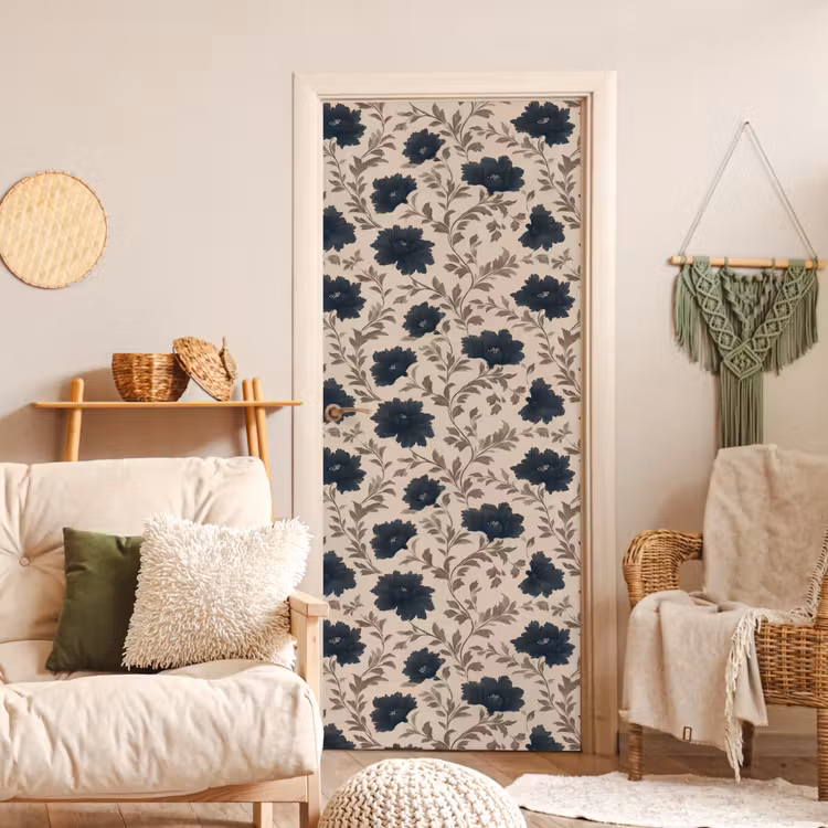 Deursticker - Motief - Bloemen - Zwart - Beige — 4