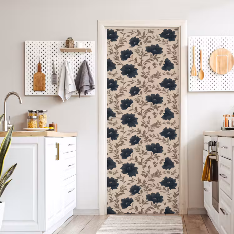 Deursticker - Motief - Bloemen - Zwart - Beige — 7