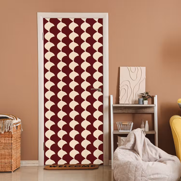Deursticker - Rood - Tegelpatroon - Crème — 2