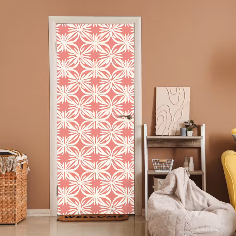 Deursticker - Roze - Bloemenmotief - Wit - Modern — 2