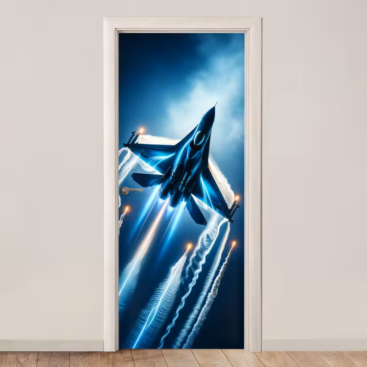 Deursticker - Straaljager - Blauw - Jongens — 1