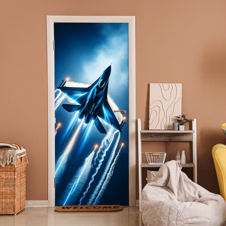 Deursticker - Straaljager - Blauw - Jongens — 2