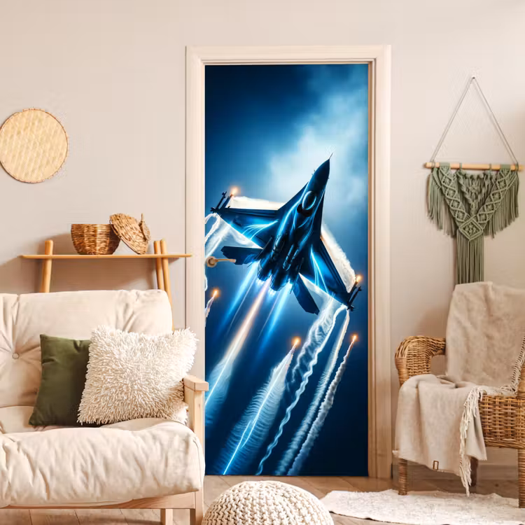 Deursticker - Straaljager - Blauw - Jongens — 4