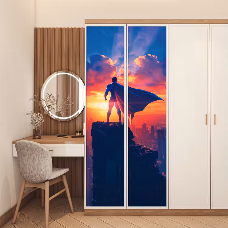 Deursticker - Superheld - Stad - Jongens - Kleurrijk - Zon — 5