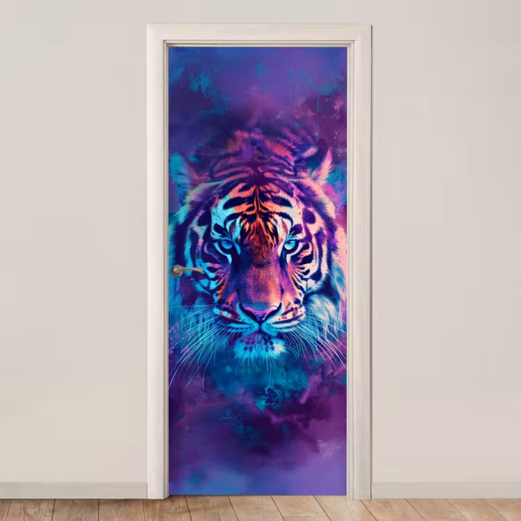 Deursticker - Tijger - Kleurrijk - Rook - Dieren — 1