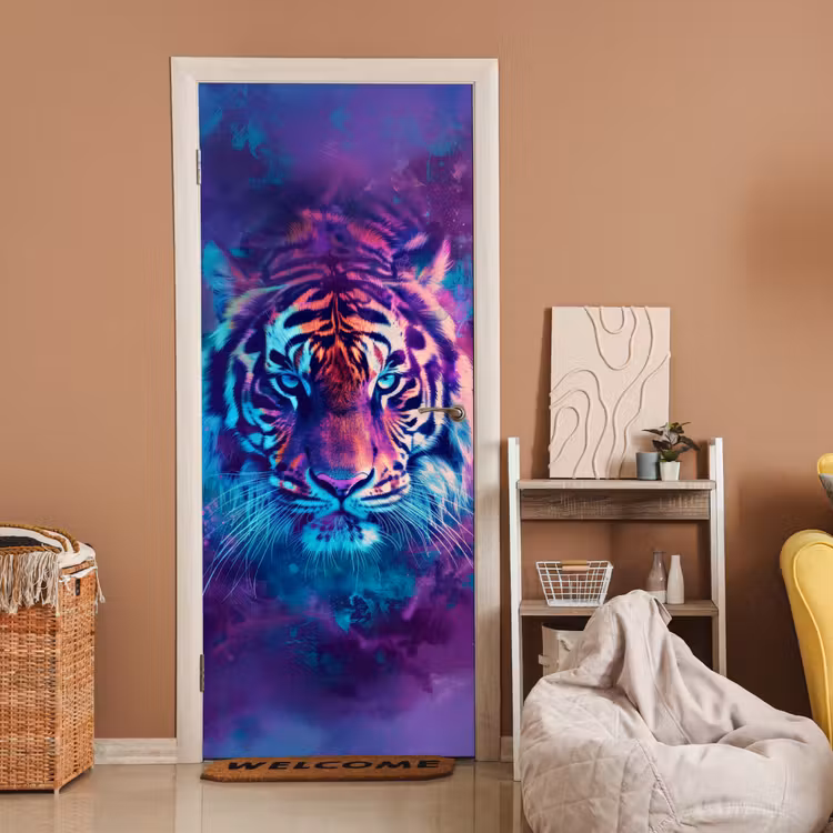 Deursticker - Tijger - Kleurrijk - Rook - Dieren — 2