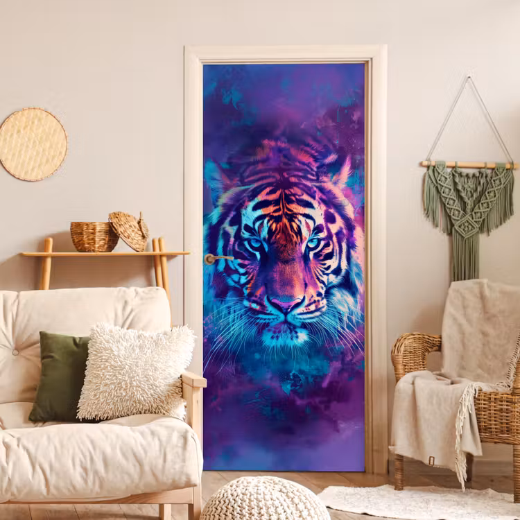 Deursticker - Tijger - Kleurrijk - Rook - Dieren — 4