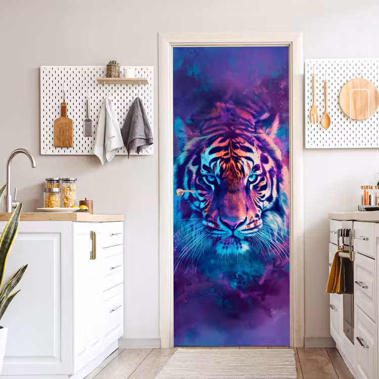 Deursticker - Tijger - Kleurrijk - Rook - Dieren — 7