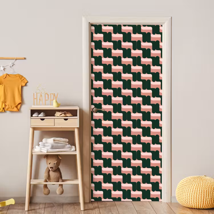 Deursticker - Vlechtpatroon - Groen - Roze - Geometrisch — 6