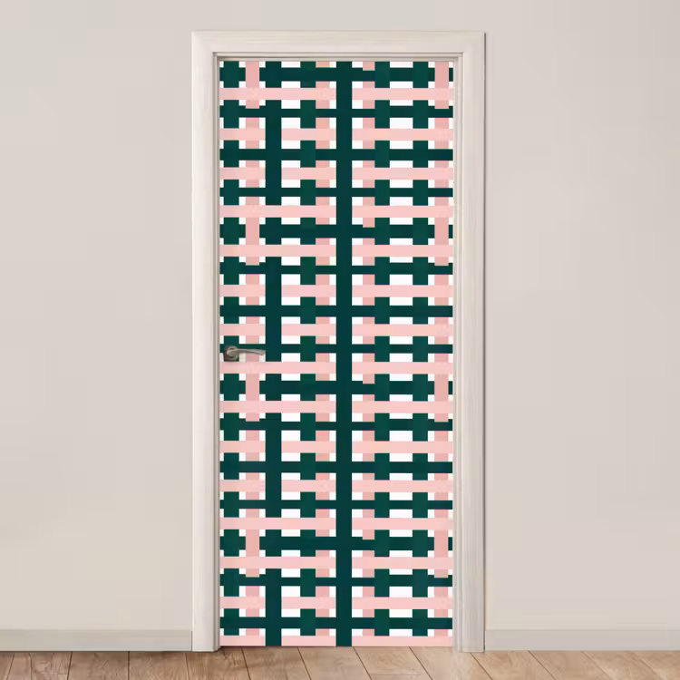Deursticker - Vlechtpatroon - Groen - Roze - Grafisch — 1