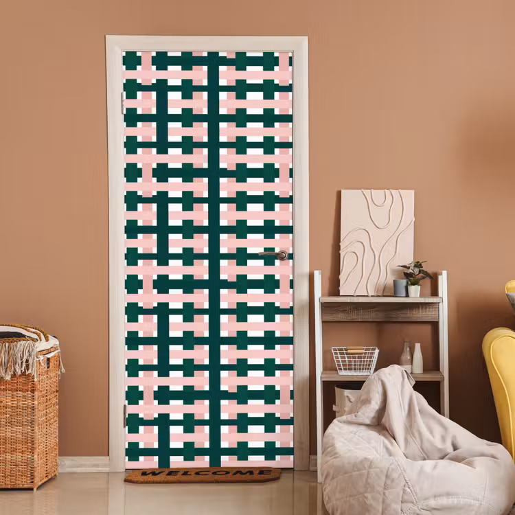 Deursticker - Vlechtpatroon - Groen - Roze - Grafisch — 2