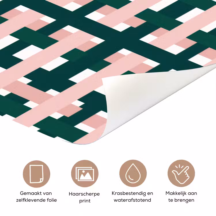 Deursticker - Vlechtpatroon - Groen - Roze - Grafisch — 3
