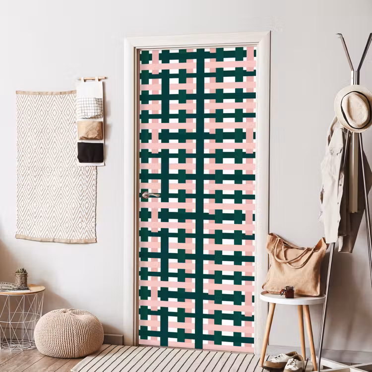Deursticker - Vlechtpatroon - Groen - Roze - Grafisch — 8