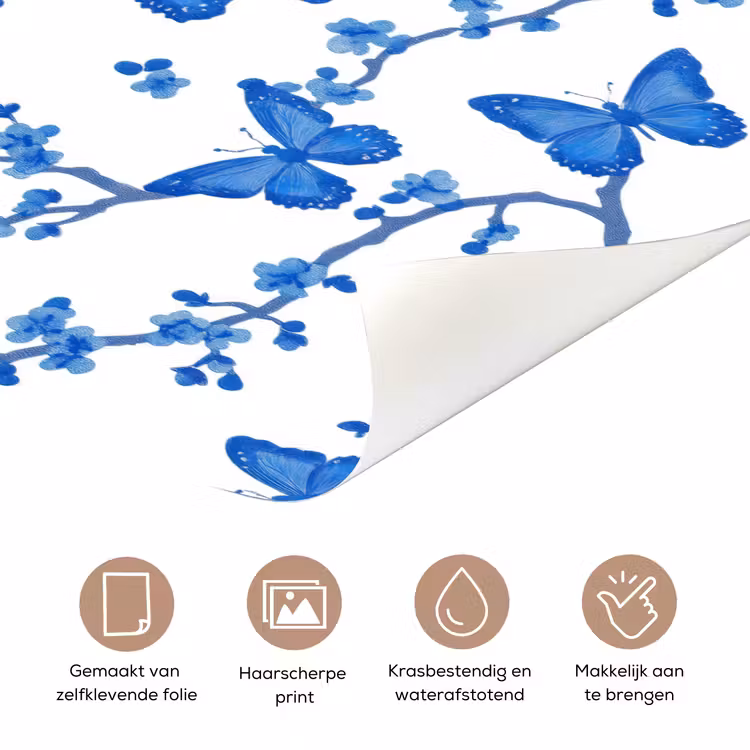 Deursticker - Vlinder - Bloemen - Blauw — 3