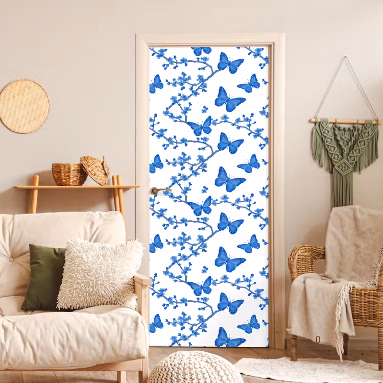 Deursticker - Vlinder - Bloemen - Blauw — 4