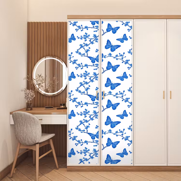 Deursticker - Vlinder - Bloemen - Blauw — 5