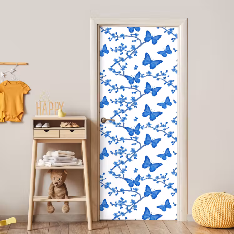 Deursticker - Vlinder - Bloemen - Blauw — 6