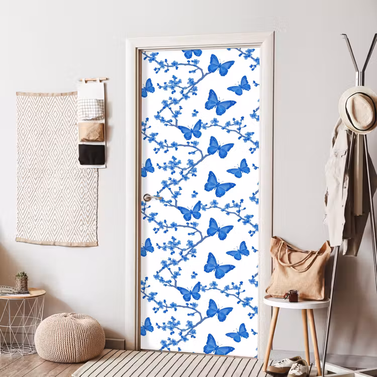 Deursticker - Vlinder - Bloemen - Blauw — 8