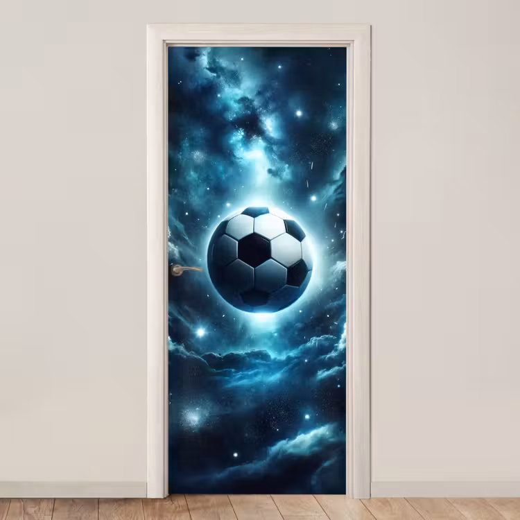 Deursticker - Voetbal - Galaxy - Ruimte - Sport - Blauw — 1