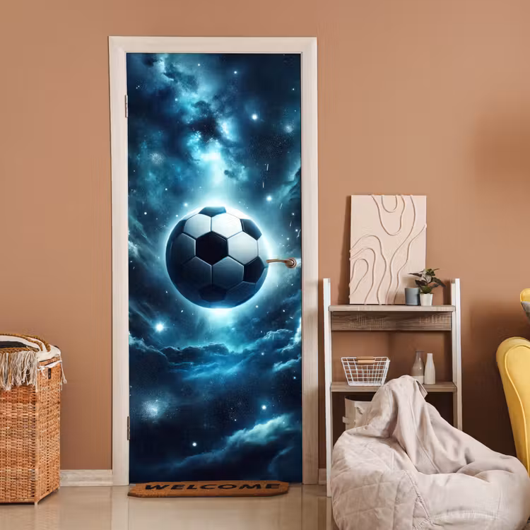 Deursticker - Voetbal - Galaxy - Ruimte - Sport - Blauw — 2