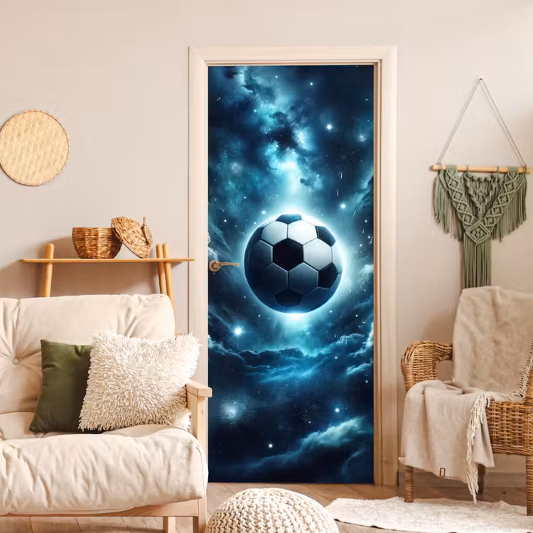 Deursticker - Voetbal - Galaxy - Ruimte - Sport - Blauw — 4