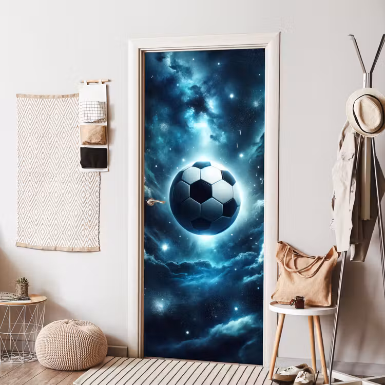 Deursticker - Voetbal - Galaxy - Ruimte - Sport - Blauw — 8