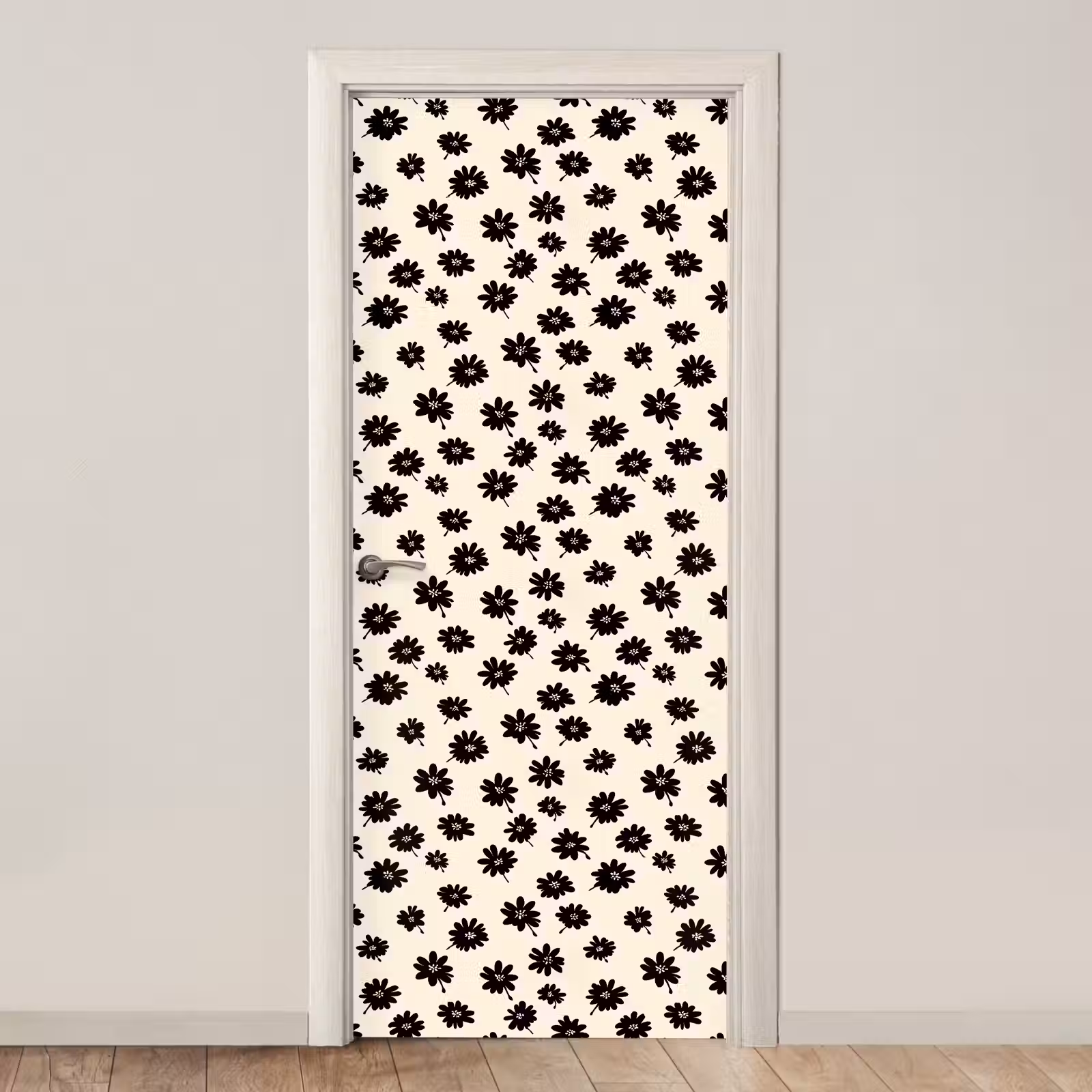 Deursticker - Madeliefjes - Grafisch - Zwart - Beige — 1
