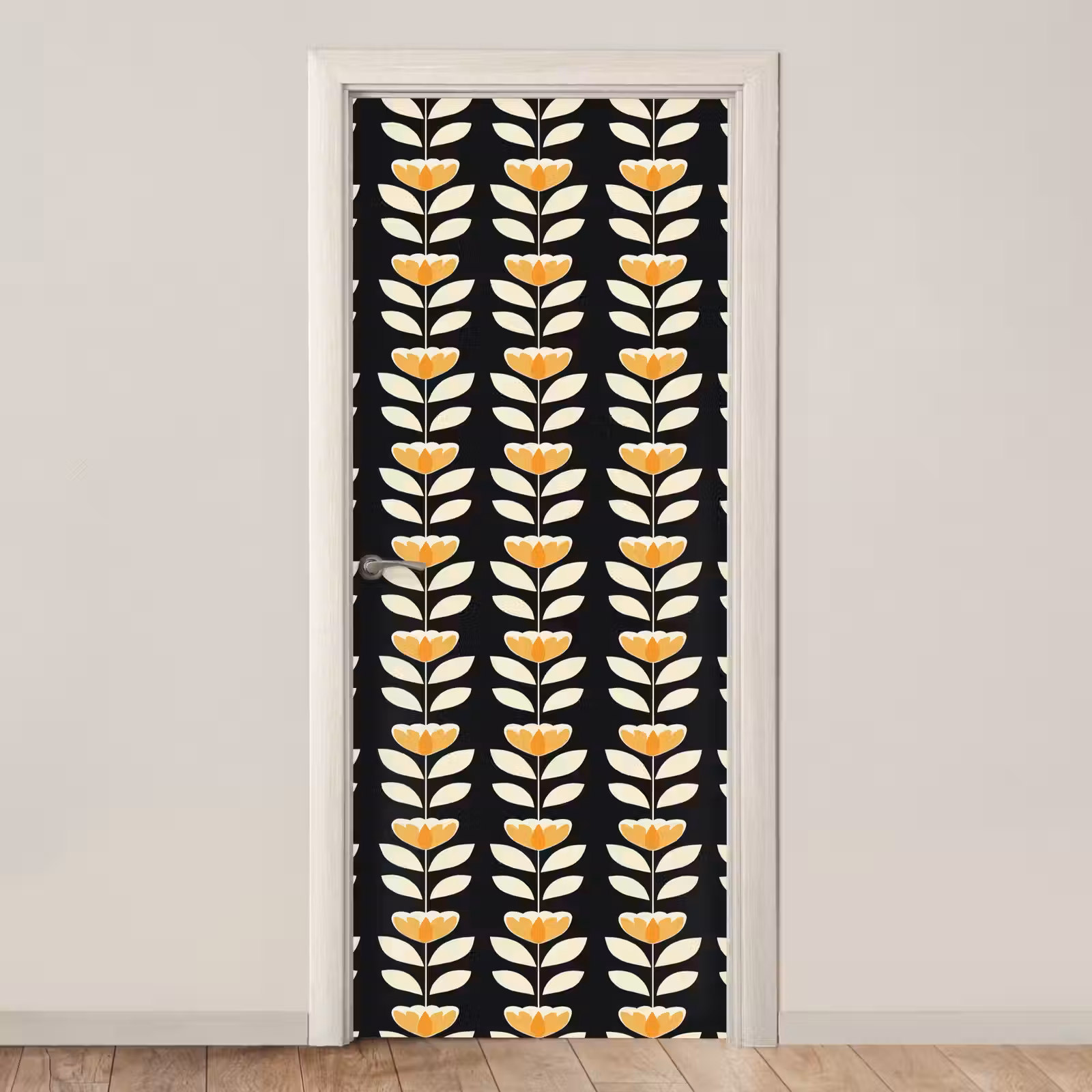 Deursticker - Retro - Bloem - Zwart - Okergeel — 1