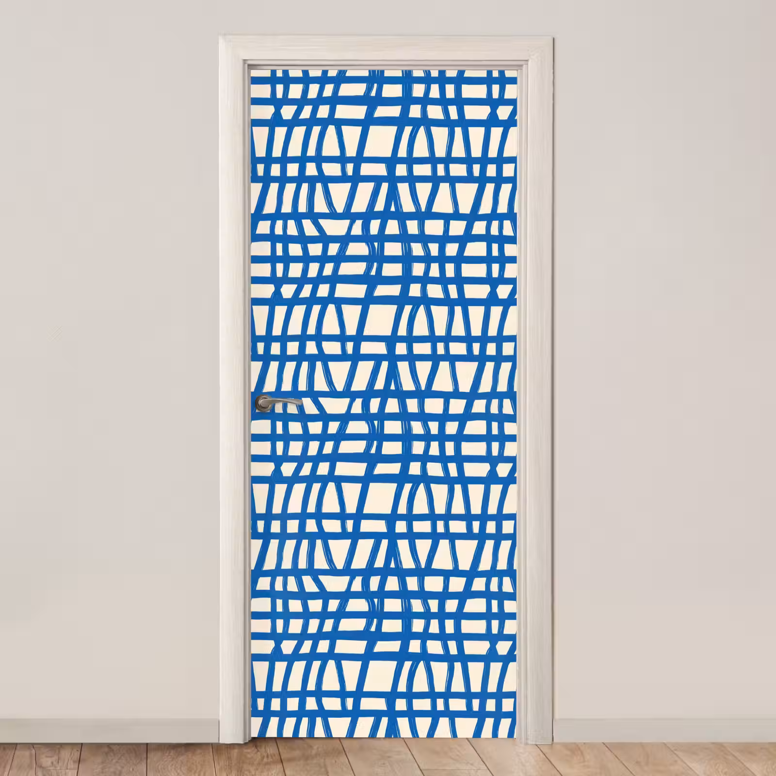 Deursticker - Ruitpatroon - Blauw - Crème — 1