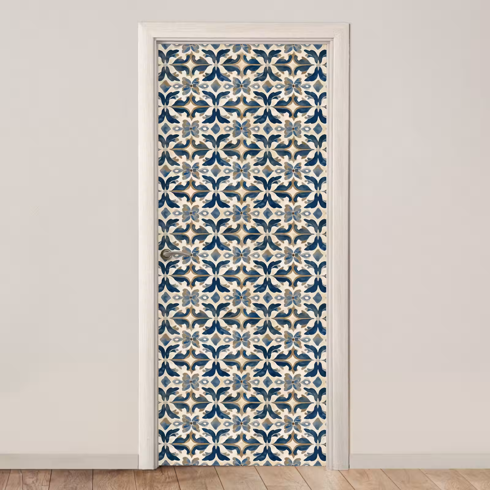 Deursticker - Tegel - Patroon - Blauw - Beige — 1