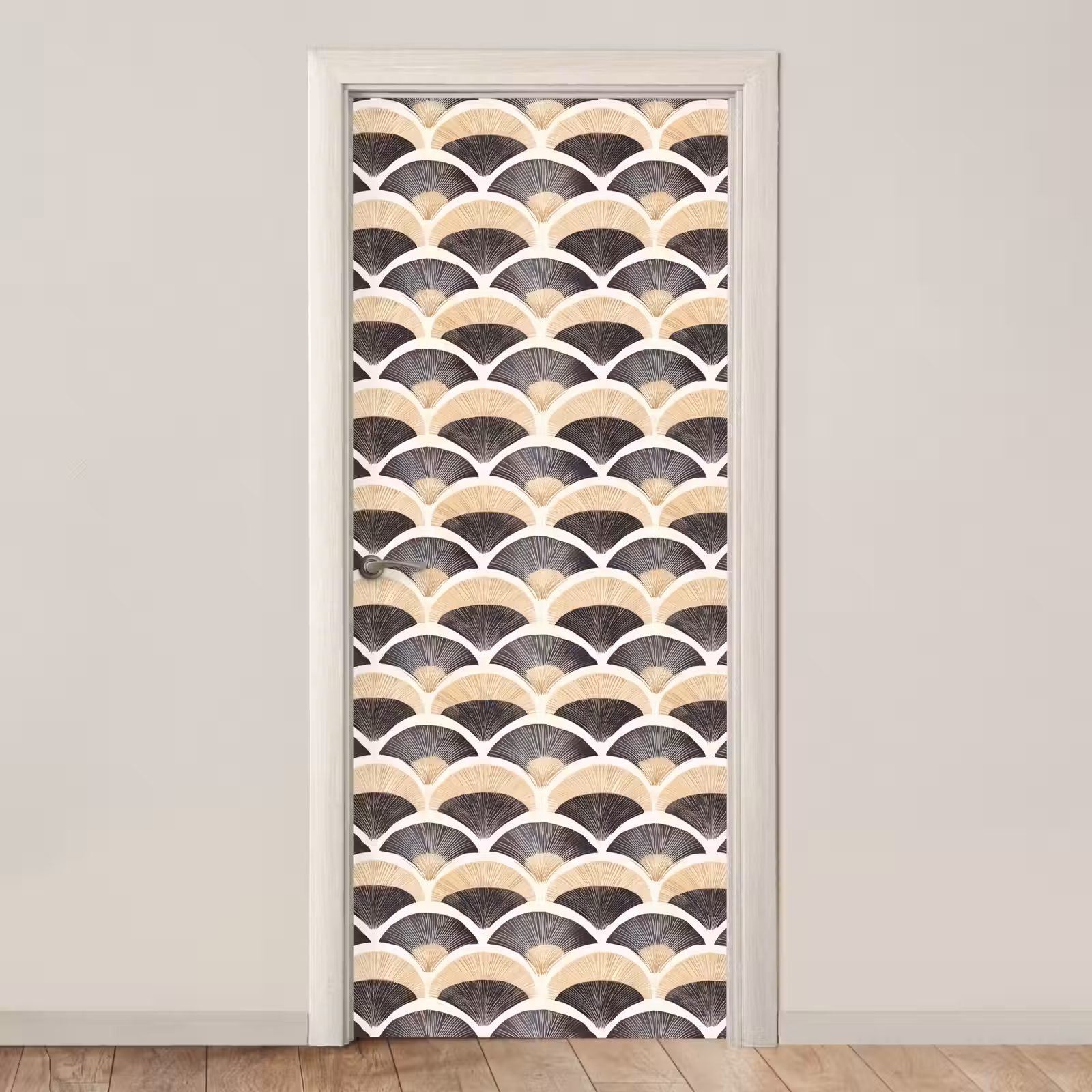 Deursticker - Waaier - Patroon - Zwart - Beige — 1