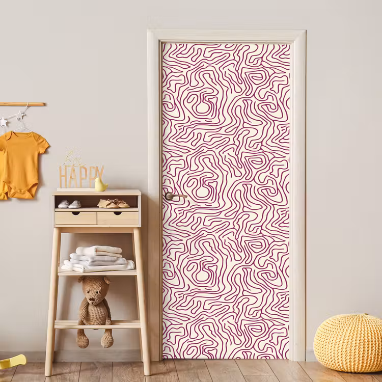 Deursticker - Kronkelende lijn - Magenta - Crème — 6