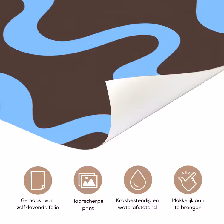 Deursticker - Kronkelende lijnen - Blauw - Bruin - Minimalistisch — 3