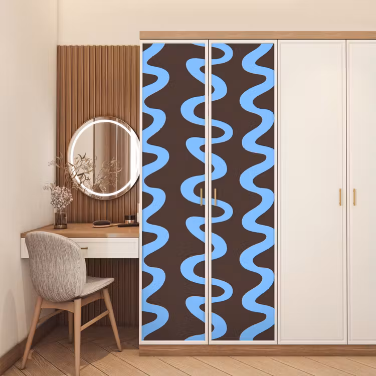 Deursticker - Kronkelende lijnen - Blauw - Bruin - Minimalistisch — 5