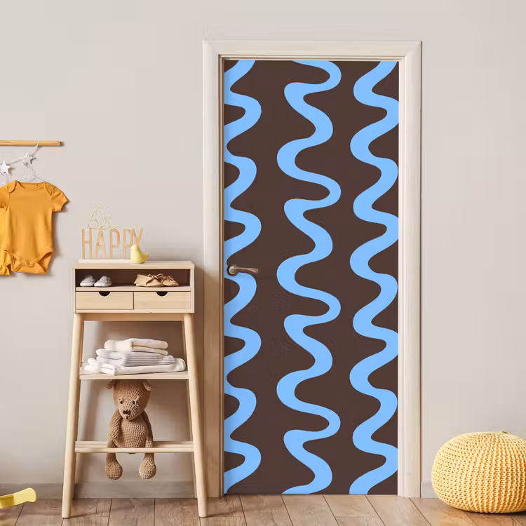 Deursticker - Kronkelende lijnen - Blauw - Bruin - Minimalistisch — 6