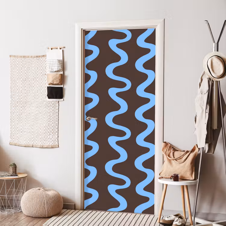Deursticker - Kronkelende lijnen - Blauw - Bruin - Minimalistisch — 8
