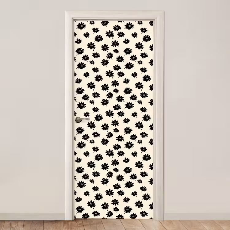 Deursticker - Madeliefjes - Grafisch - Zwart - Beige — 1