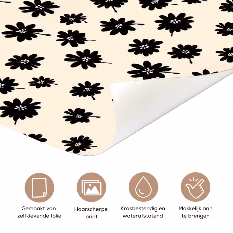 Deursticker - Madeliefjes - Grafisch - Zwart - Beige — 3