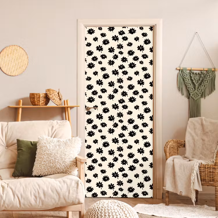 Deursticker - Madeliefjes - Grafisch - Zwart - Beige — 4