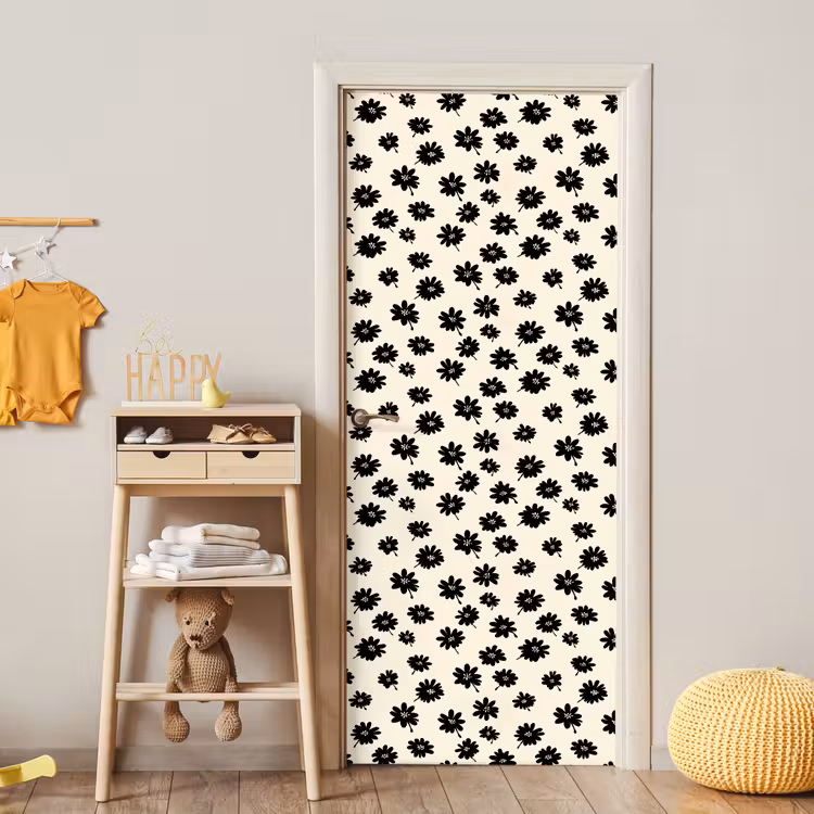 Deursticker - Madeliefjes - Grafisch - Zwart - Beige — 6