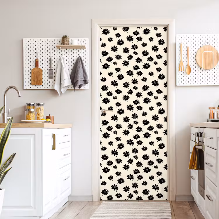 Deursticker - Madeliefjes - Grafisch - Zwart - Beige — 7