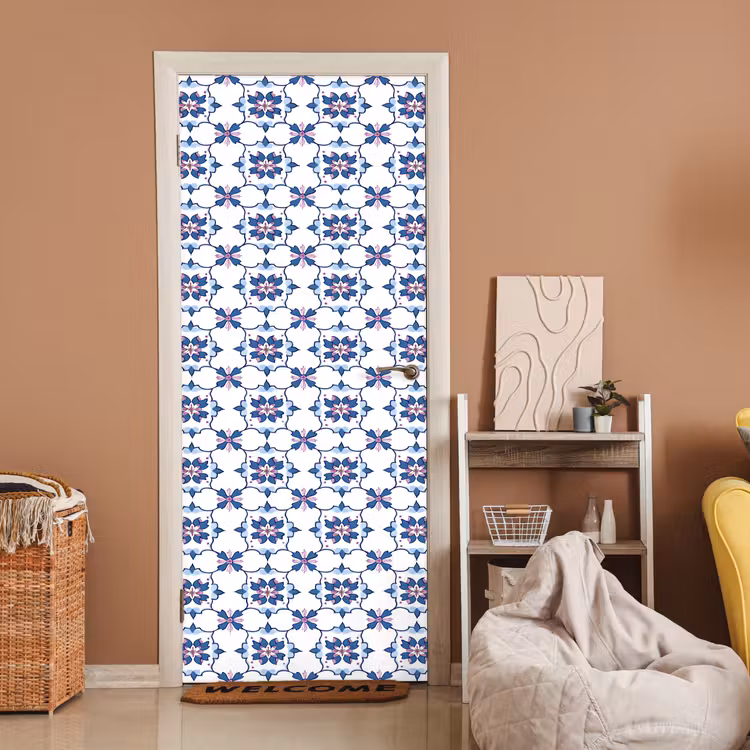 Deursticker - Modern - Patroon - Blauw - Roze — 2