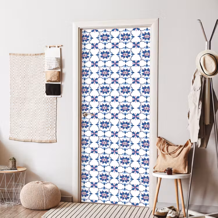 Deursticker - Modern - Patroon - Blauw - Roze — 8